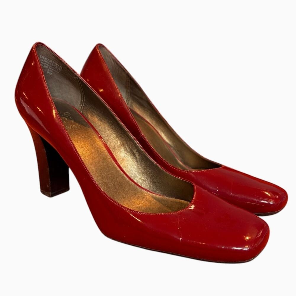 Circa Joan & David Women's Red Patent Leather Square Toe Heels 9 Vintage Comfort